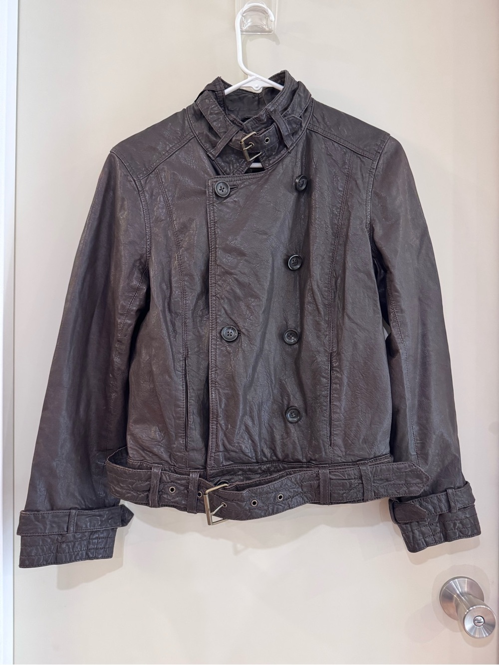 Leather Double-Breasted Women's Jacket Espresso
